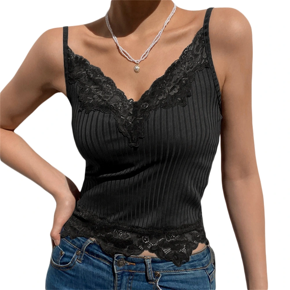 Women Camisole Top, Sleeveless V-neck Lace Patchwork Party Tops