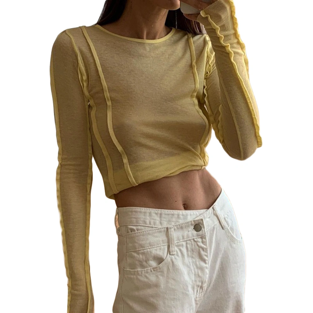 Women's Long Sleeve T-Shirt, Pure Color O-Neck Blouse, Thin Basic Tops