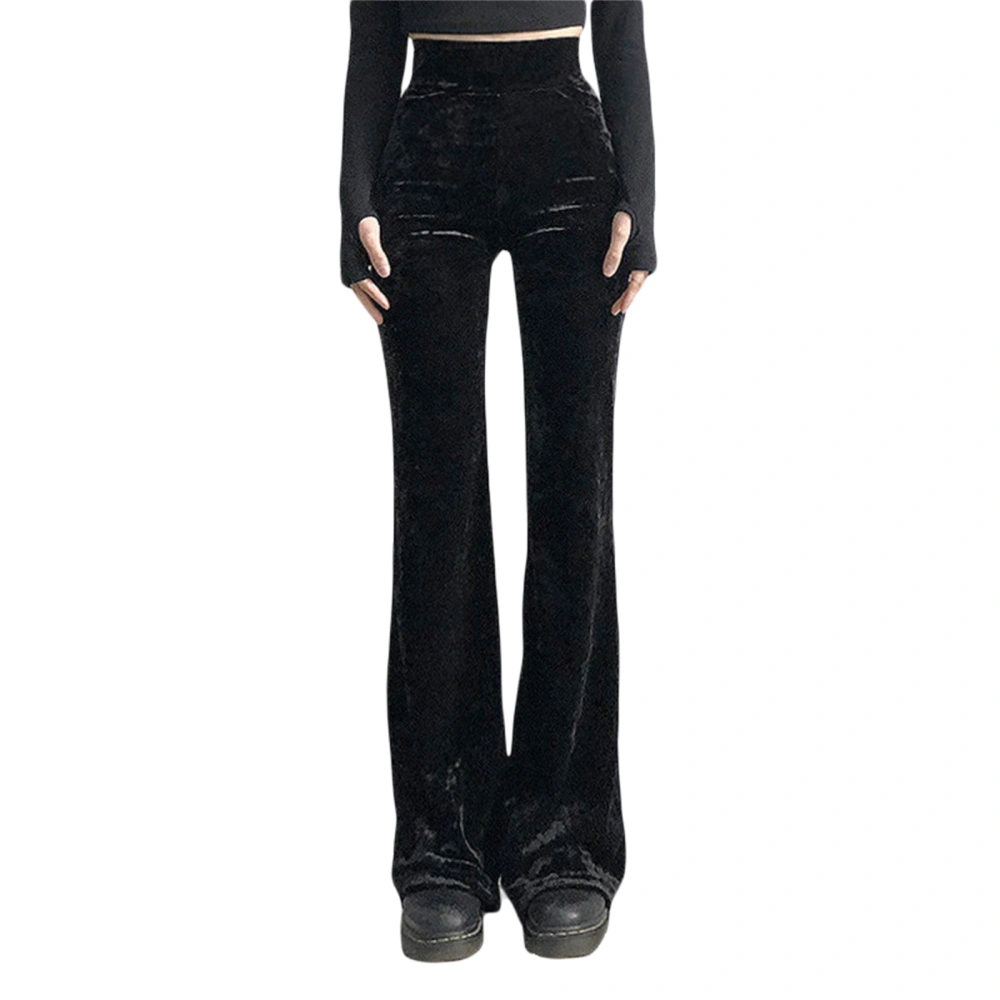 Women Fashion Suede Trousers Solid Color Micro-Flare Long Pants