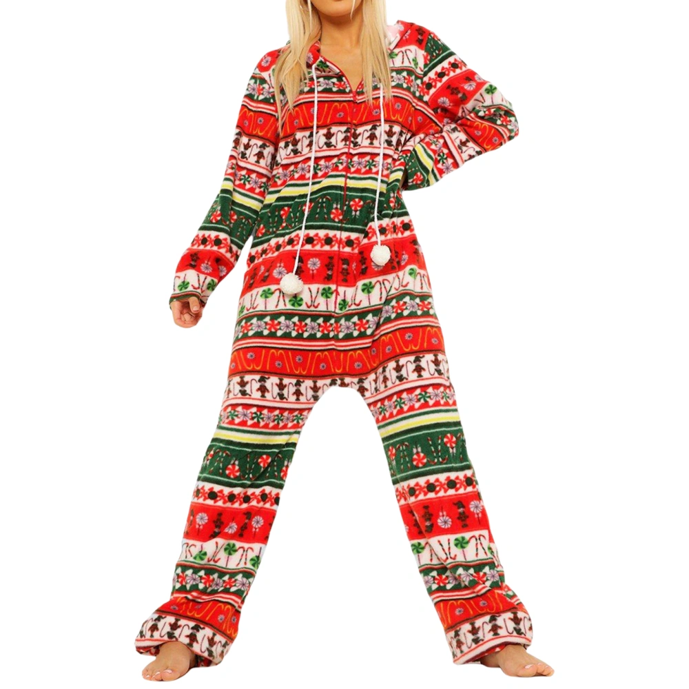 Women's Christmas Pajamas Romper Long Sleeve Zip Up Hooded Jumpsuit