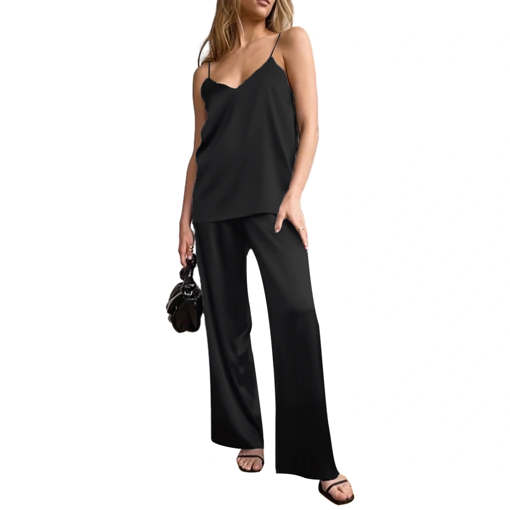 Women's Summer Sleeveless Cami Tops Wide Leg Pants Sleepwear Sets