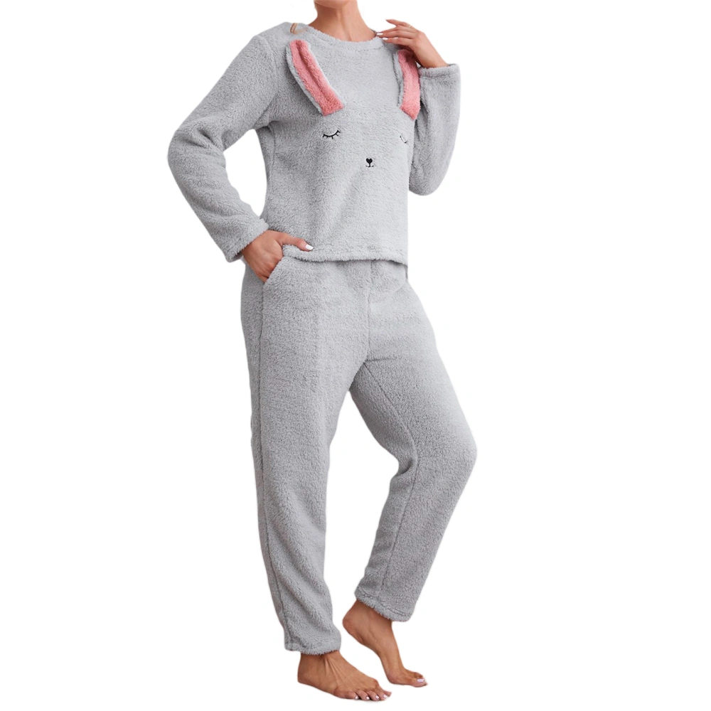 Women's Autumn Long Sleeve Bunny Print Tops Gray Pants Sleepwear Sets