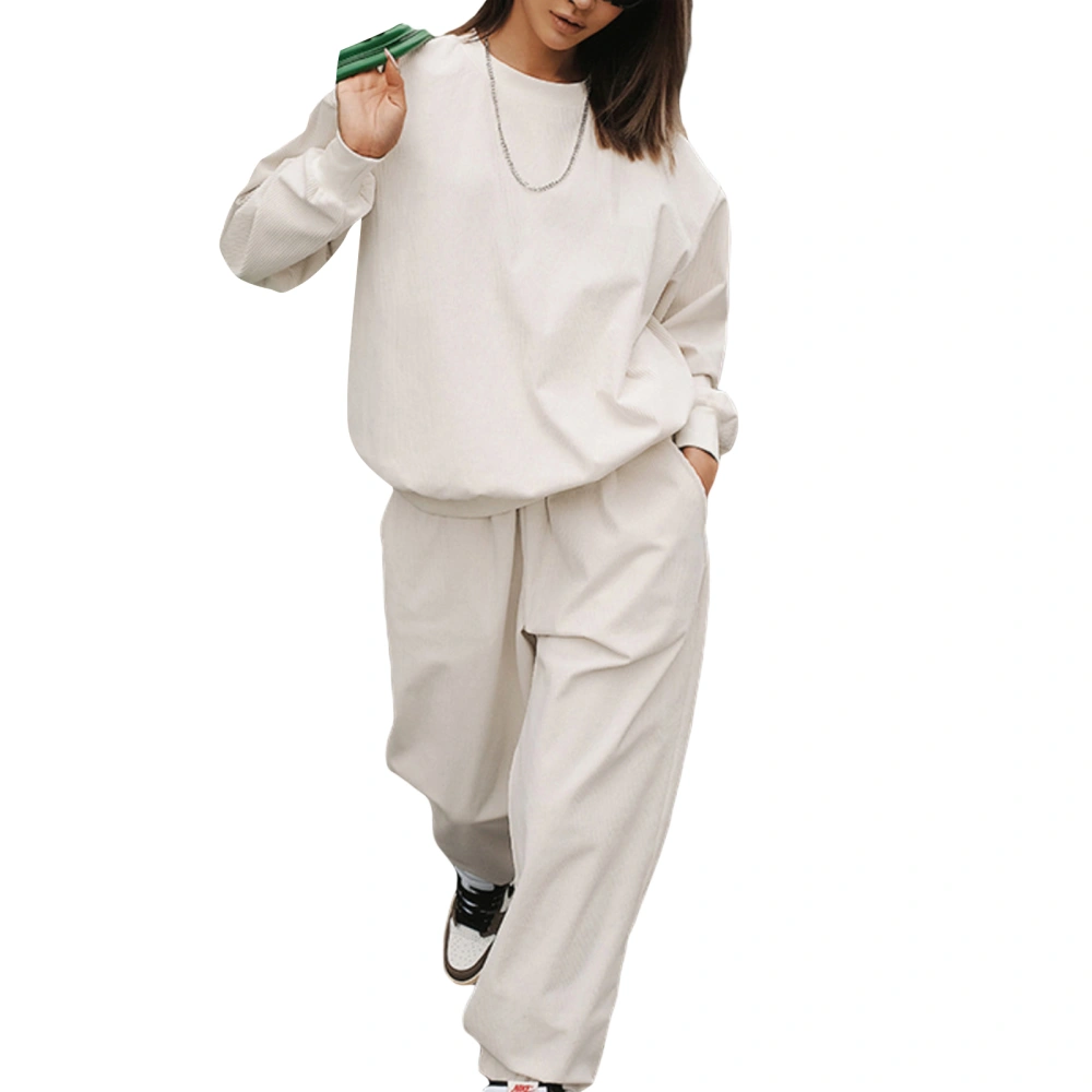 Women Pajamas Set 2 Pieces Loungewear Solid Color Sweatshirts Pants