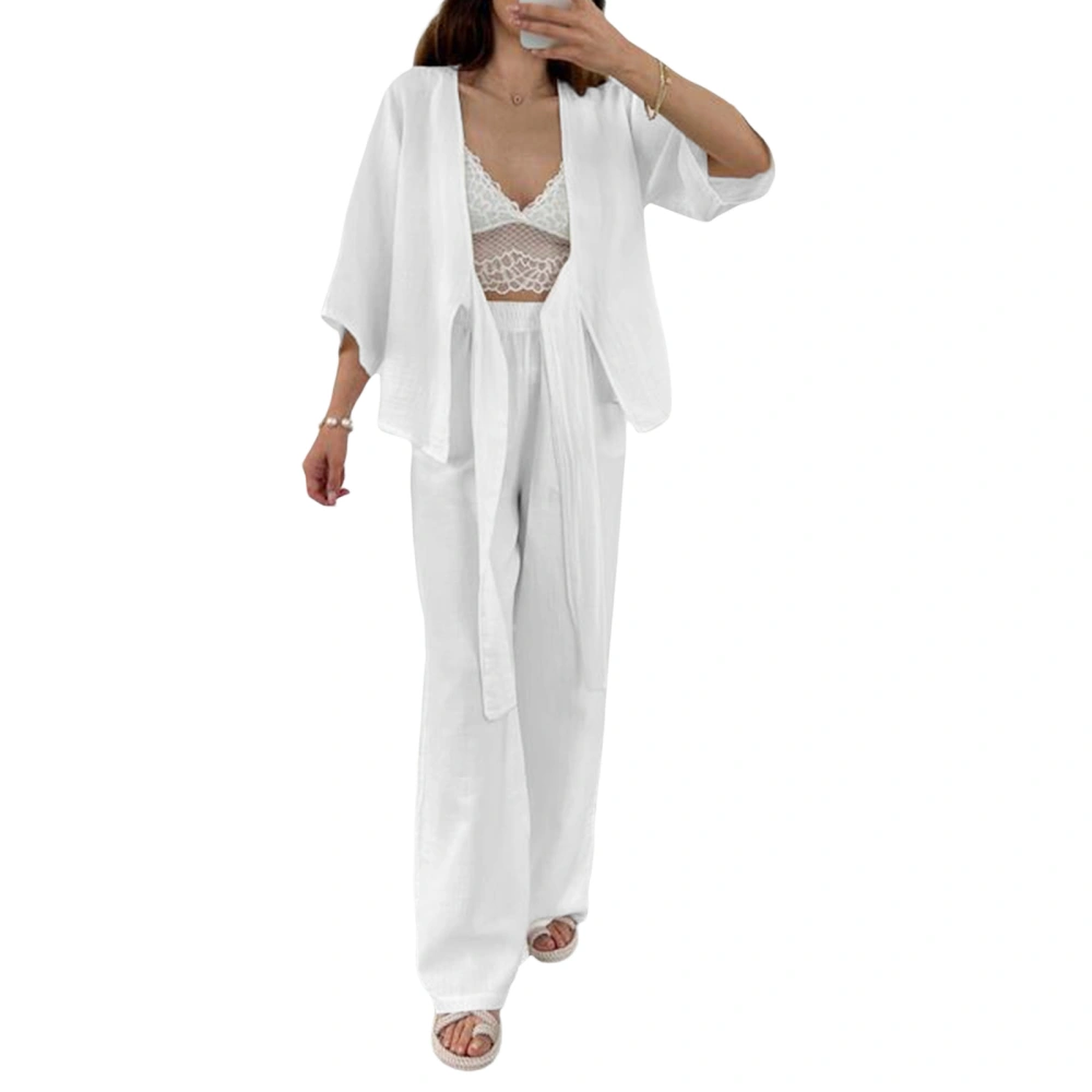 Women Pajamas Lounge Set Solid Color Tops and Wide-Leg Pants