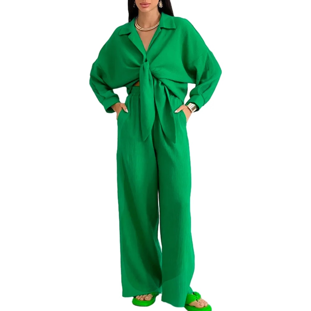 Women Pajama Set, Long Sleeve Button Closure Shirt with Pants