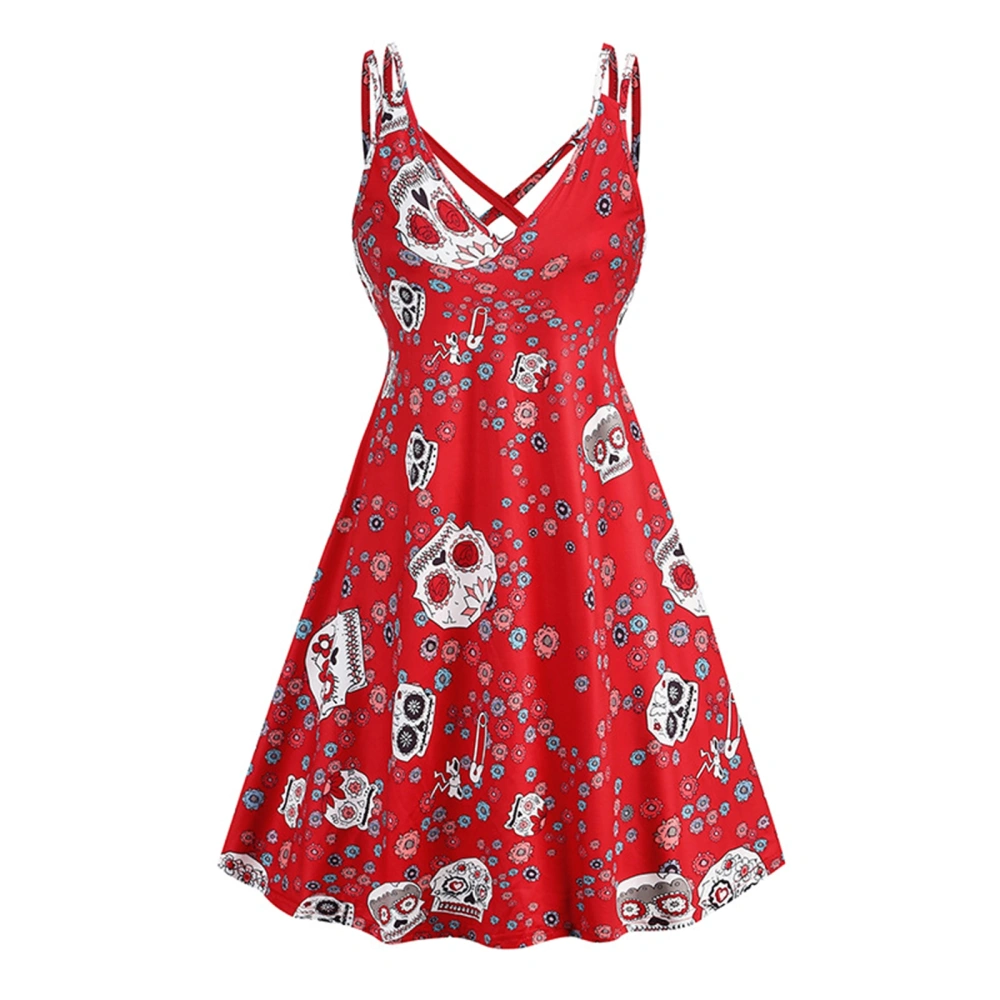 Women Halloween Chemise Nightdress Pumpkin Bat Print A-line Dress