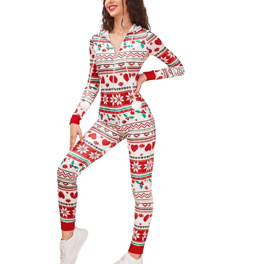 Women's Christmas Long Sleeve Heart Star Print Jumpsuit Pajama