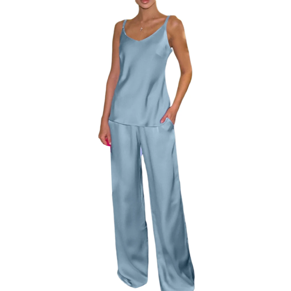 Women 2 Piece Pajama Set Sleeveless Camisole and Wide Legs Pants 