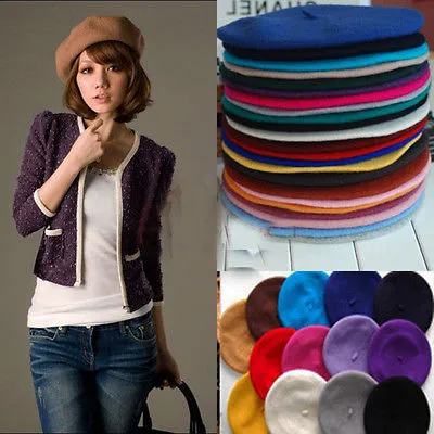 Women Retro Beret Hat Solid Color Brimless Artist Painter Beanie