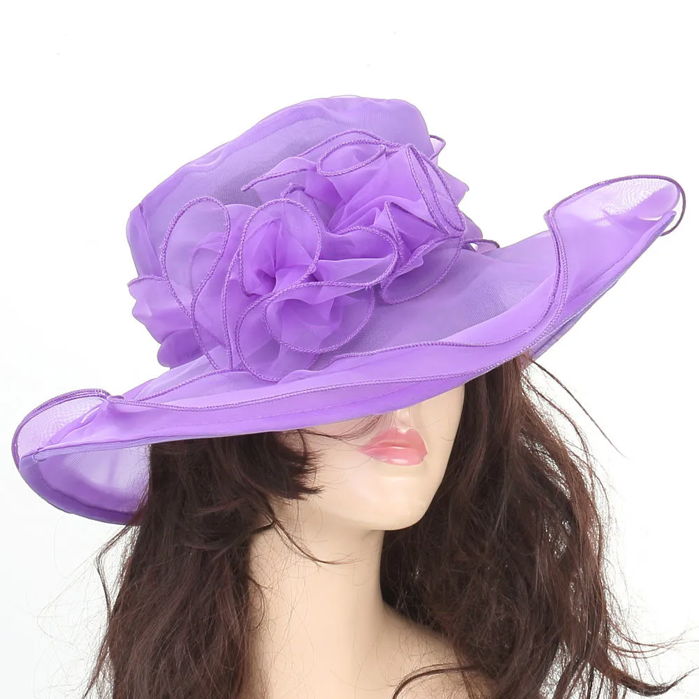 Women Elegant Sun Hat Wide Brim Kentucky Derby Mesh Sun Hat