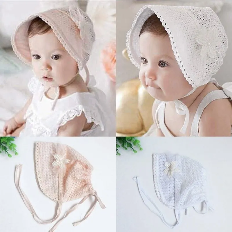 Babies Summer Hats, Flower Lace Cutouts Chic Straps Tie Cap, Adorable Sun Cap