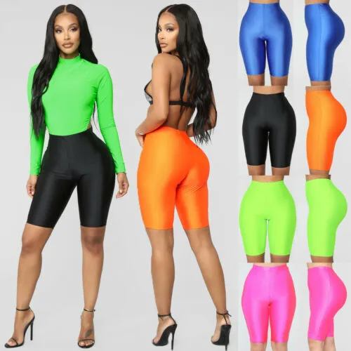 Women Summer Sports Pants Short Solid High Waist Tummy Control Pants