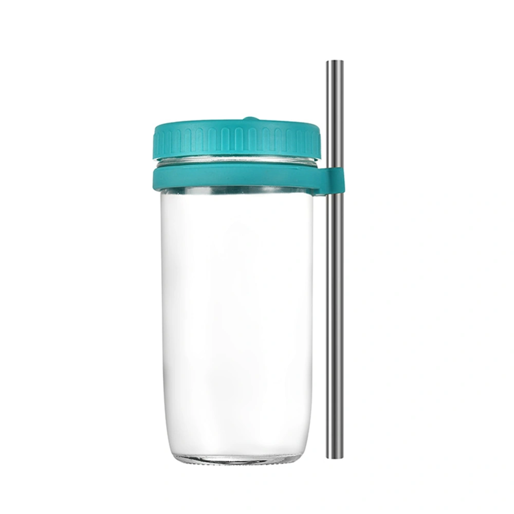 Glass Water Tumblers Reusable Kitchen Juice Cup with Straw and Lid 