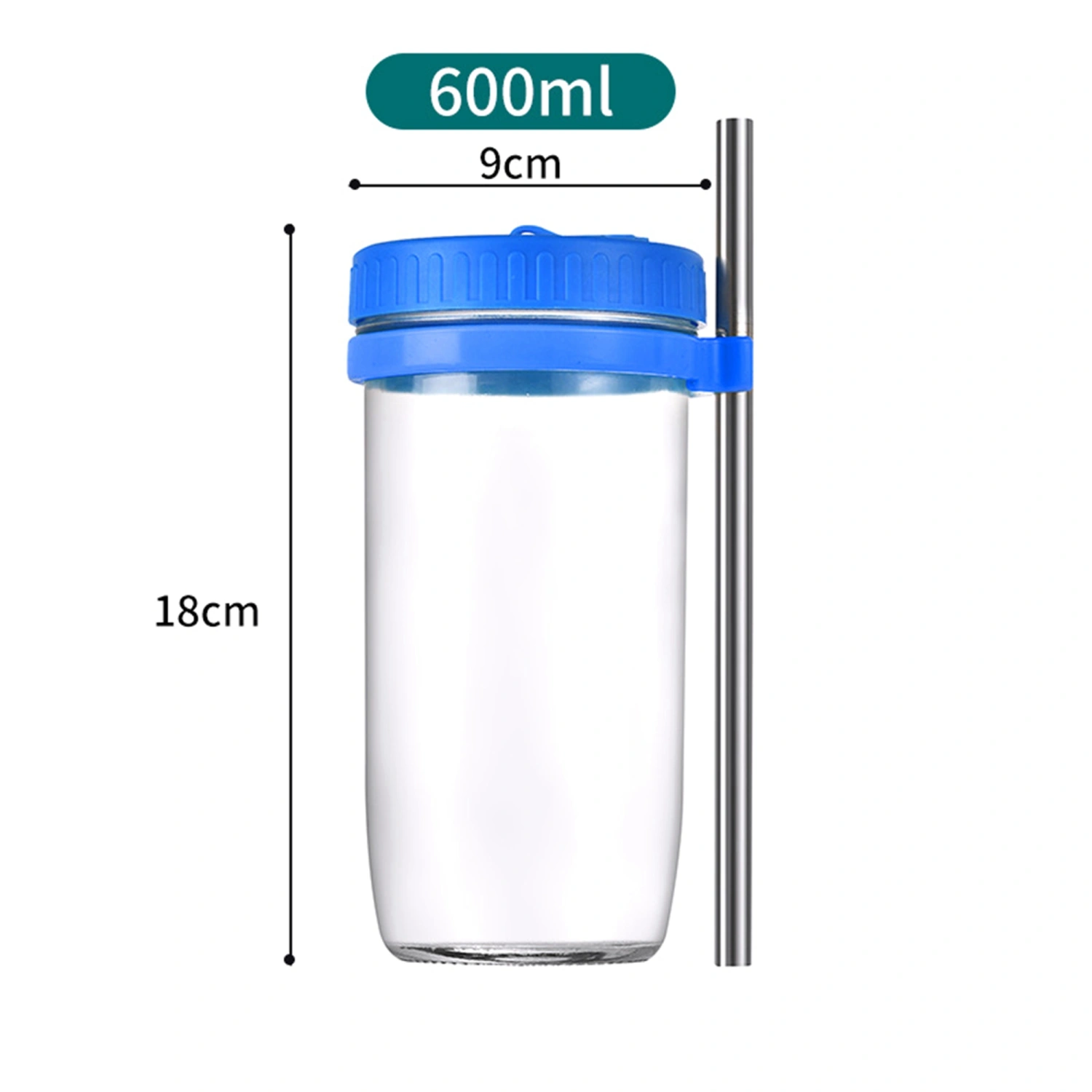 Glass Water Tumblers Reusable Kitchen Juice Cup with Straw and Lid 