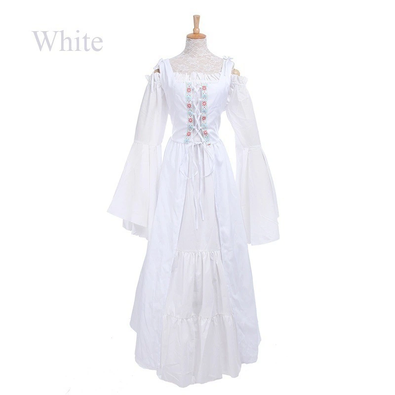 Women Vintage Dress Long Color Block Lace-Up Hollow Waist Design Dress