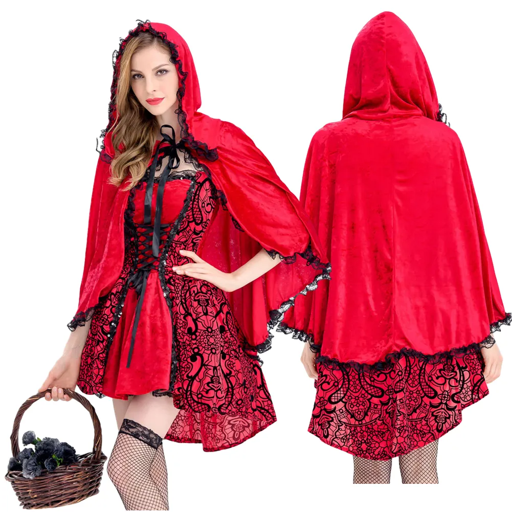 Little Red Riding Hood Halloween Cosplay Dress and Cape Costume