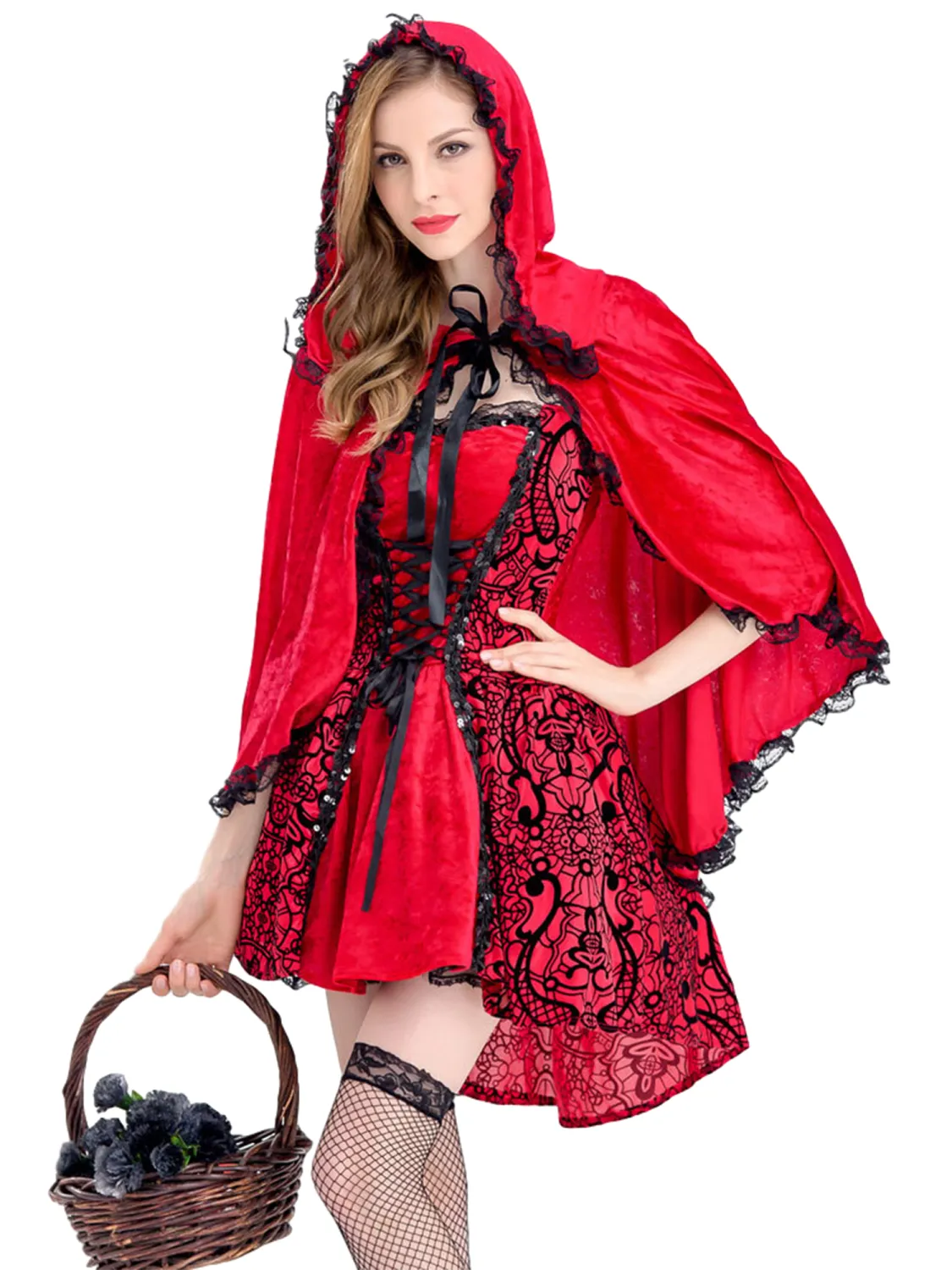 Little Red Riding Hood Halloween Cosplay Dress and Cape Costume