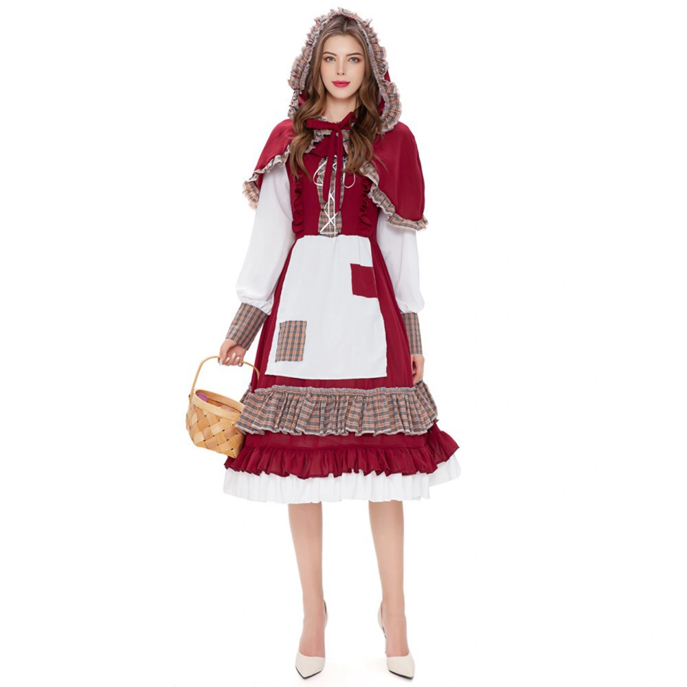 Women's Little Red Riding Costume Christmas Maid Dress + Hooded Cloak 