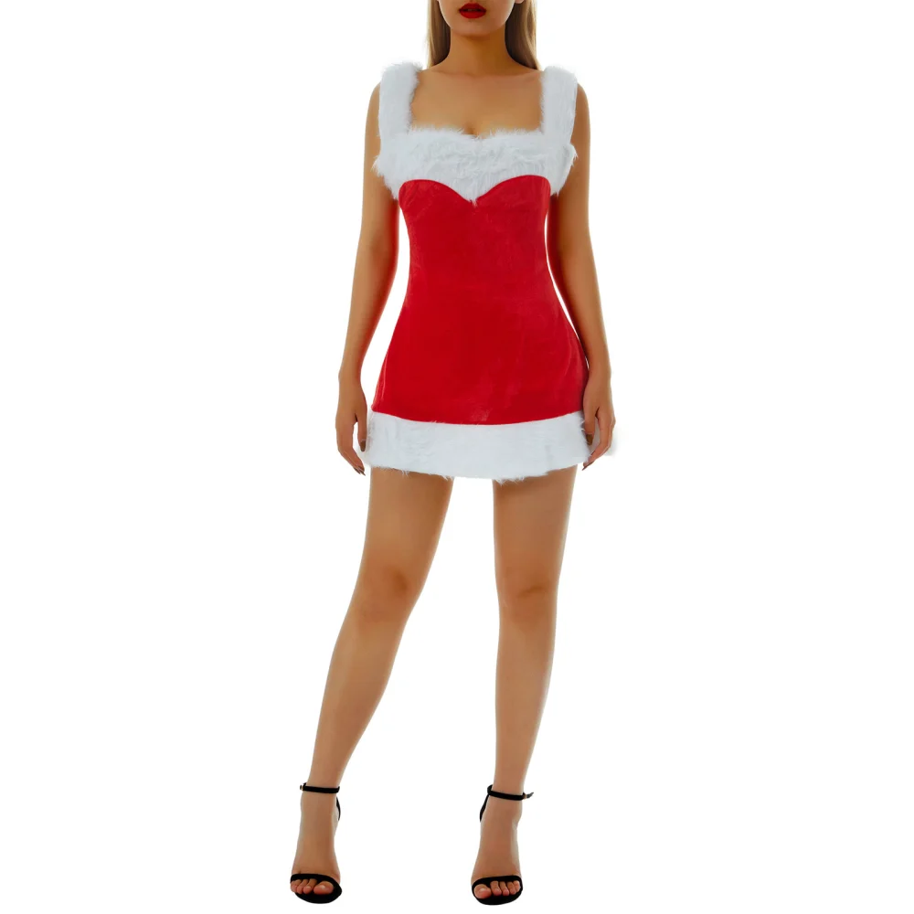 Women Christmas Hooded Cosplay Costume Dress Santa Claus Costume