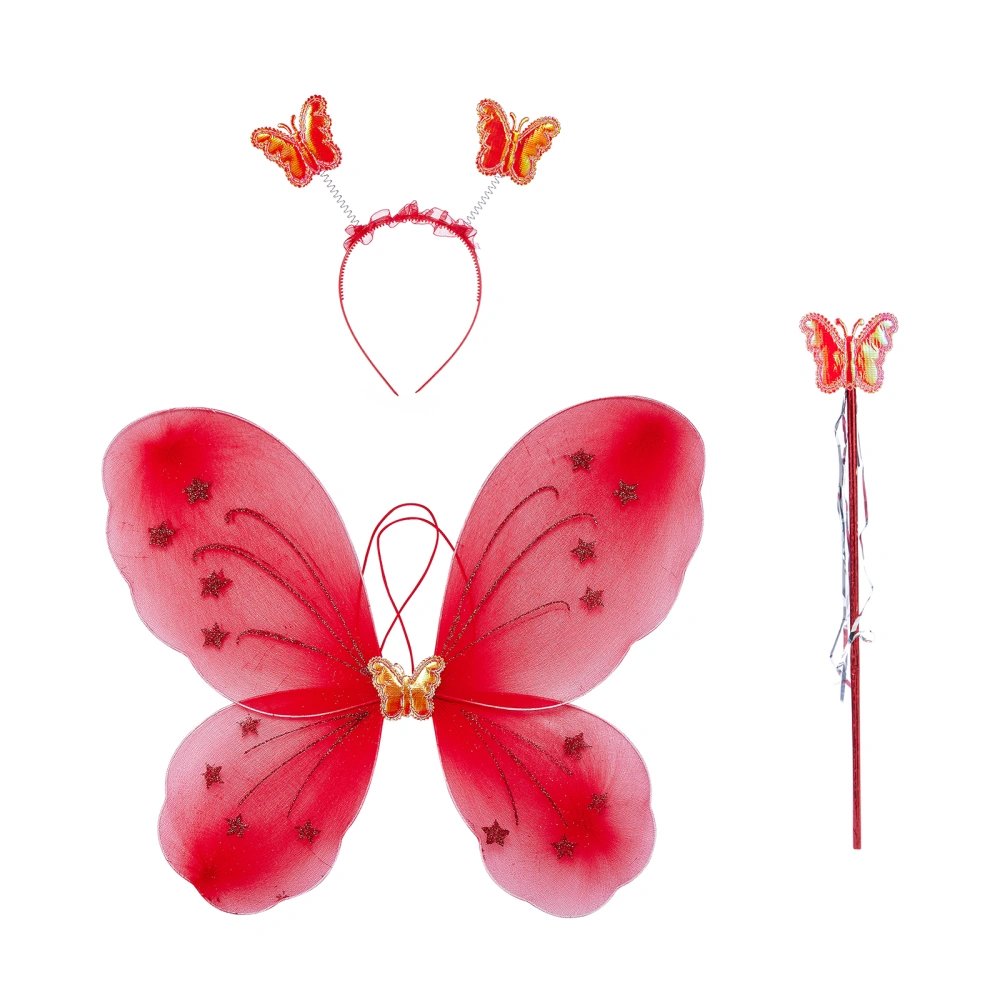 Girls Gradient Color Butterfly Wings+ Butterfly Head Hoop+ Wand