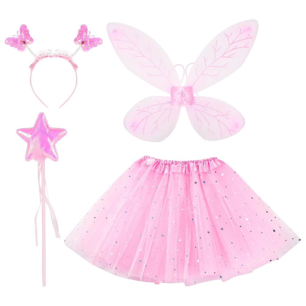 4 Pcs Wings Costume Outfits Props, Wings Headband Magic Wand Skirt