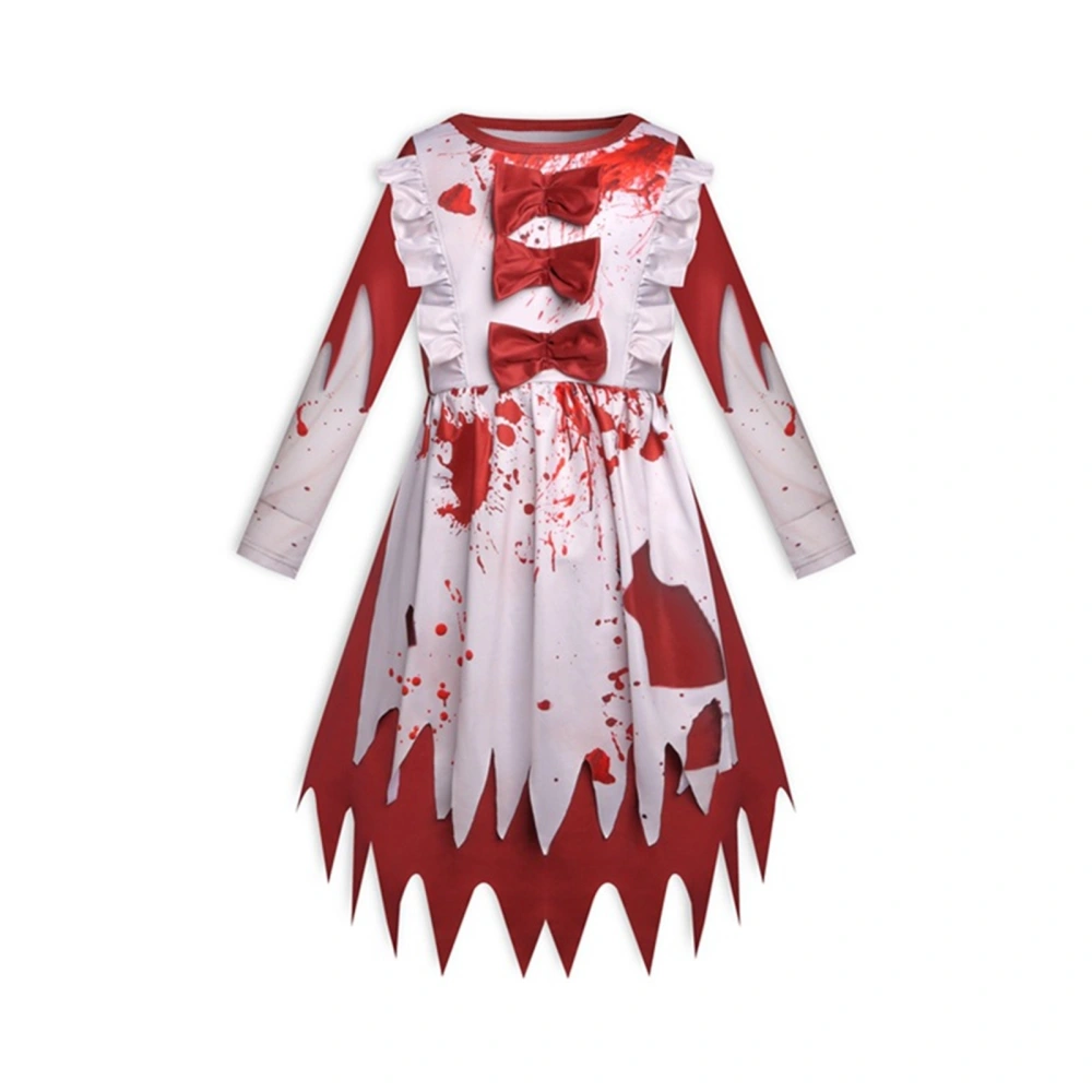 Girl Halloween Long Sleeve Round Neck Blood Bow Cos-play Dress 