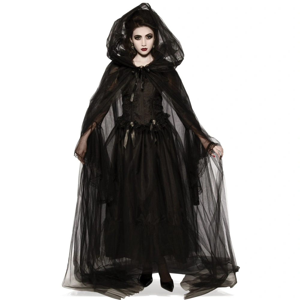 Women Halloween Dress Set, Ghost Bride Tulle Dress with Collar Badge