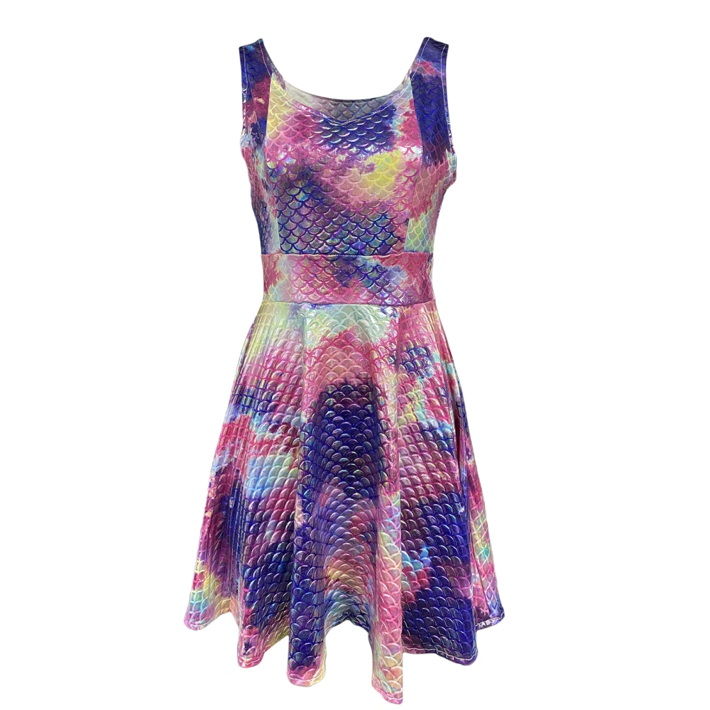 Women's Sleeveless Square Neck Sequins/Rainbow/Heart/Mermaid Dress