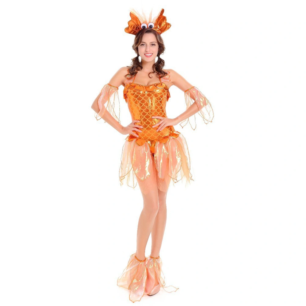 Ladies Fish Scales Halter Bodysuit Goldfish Costume Set for Halloween