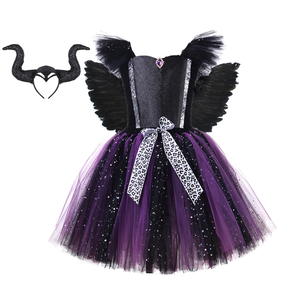 Girl’s Dress Set, Sequined Tulle Dress + Hair Hoop + Back Accessory