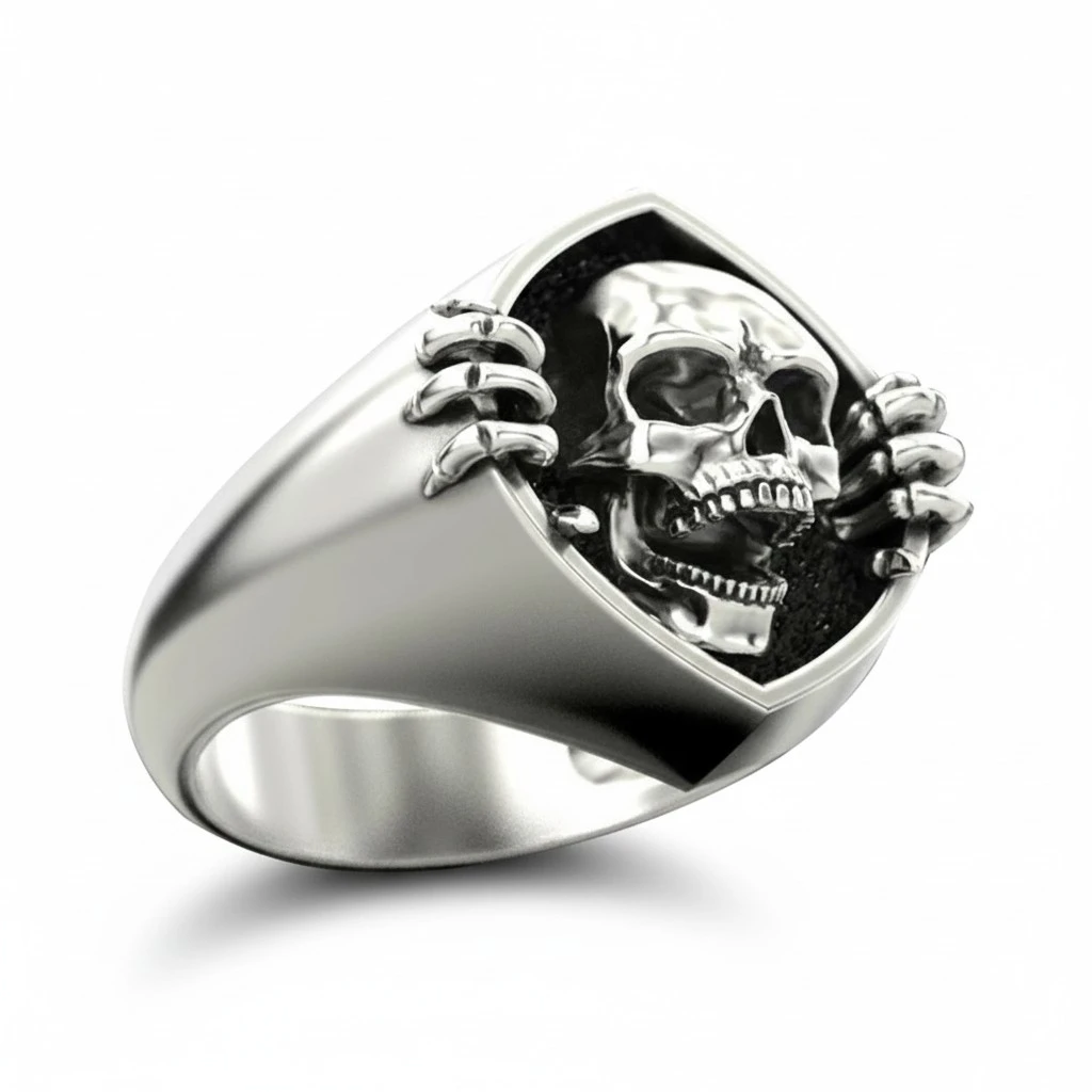 Vintage Skull Finger Ring Male Adult Metal Alloy Punk Stage Jewelry