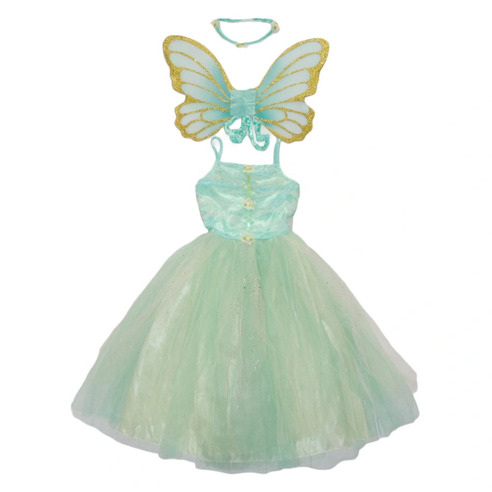 Kid Halloween Cosplay Fairy Mesh Sling Dress + Headband + Wing 