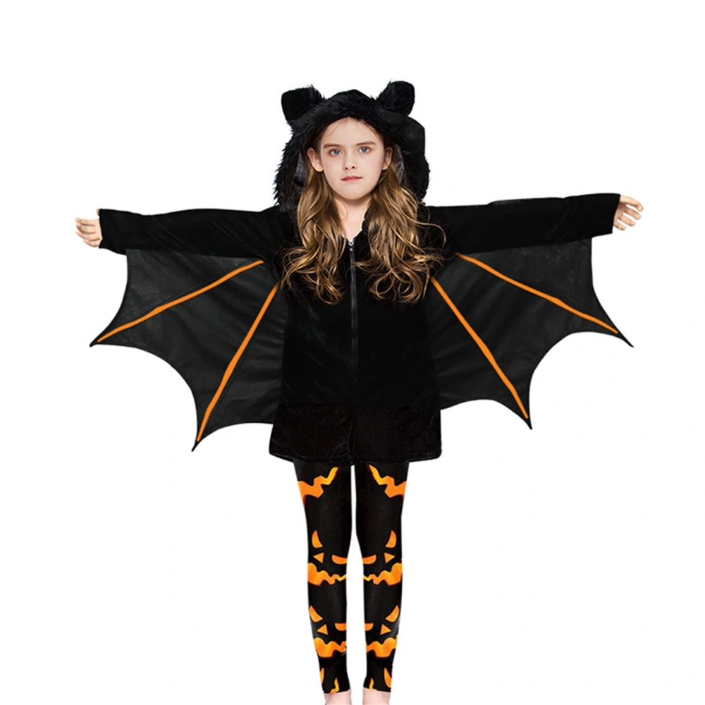 Kids Halloween Costume Outfit Black Bat Wings Hooded Cape with Pants