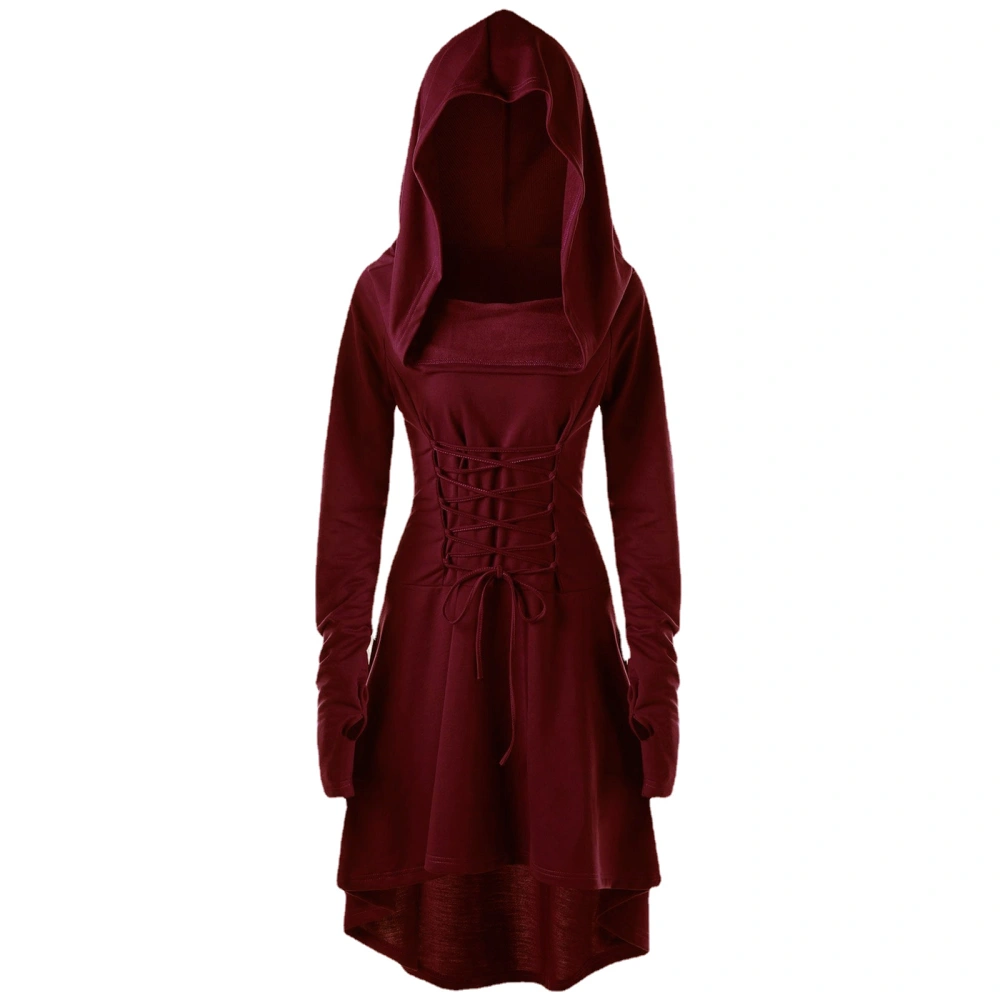 Women Halloween Costume High Low Long Sleeve Hooded Dress for Party