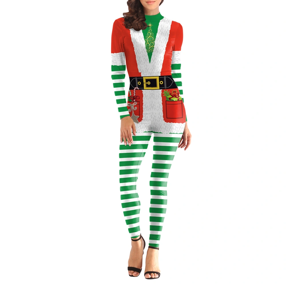 Women Santa Claus Jumpsuits Patchwork Stripe Christmas Rompers