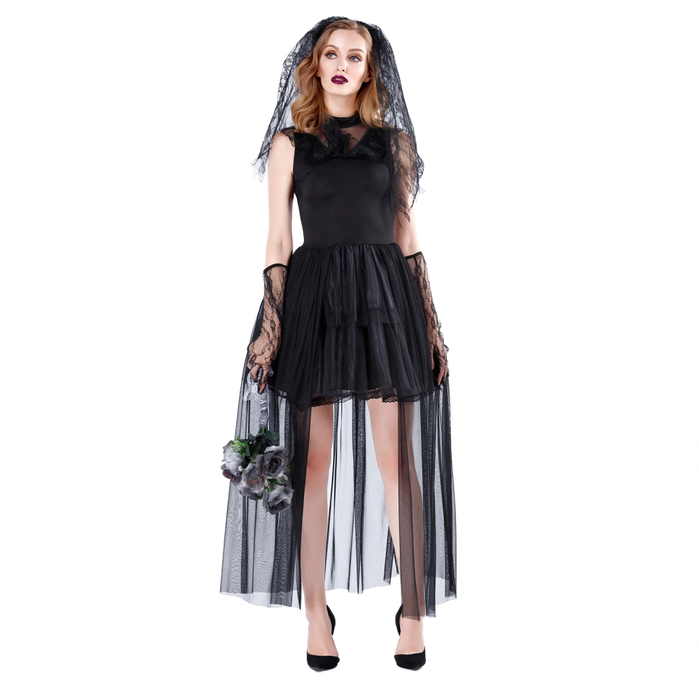 Women Halloween Dress Set, Zombie Bride Dress + Veil + Oversleeves