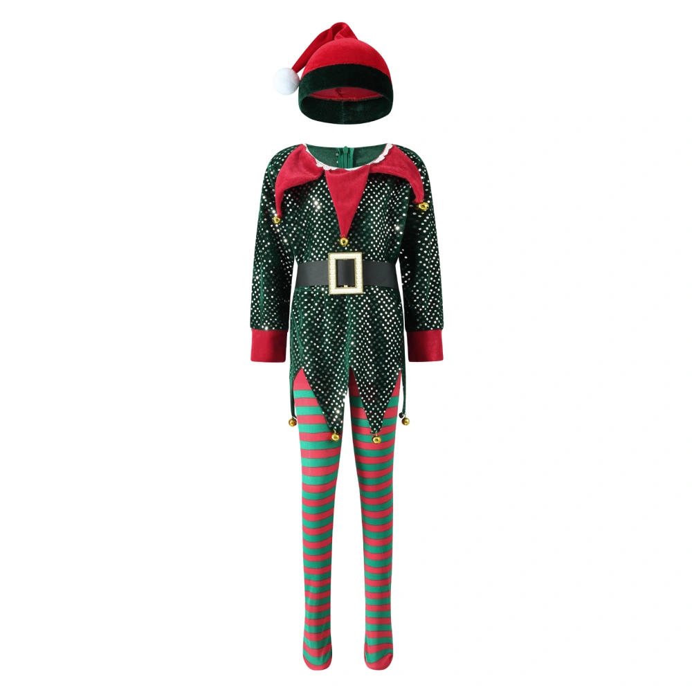 Kids Christmas Sequins Party Dress with Christmas Hat & Socks