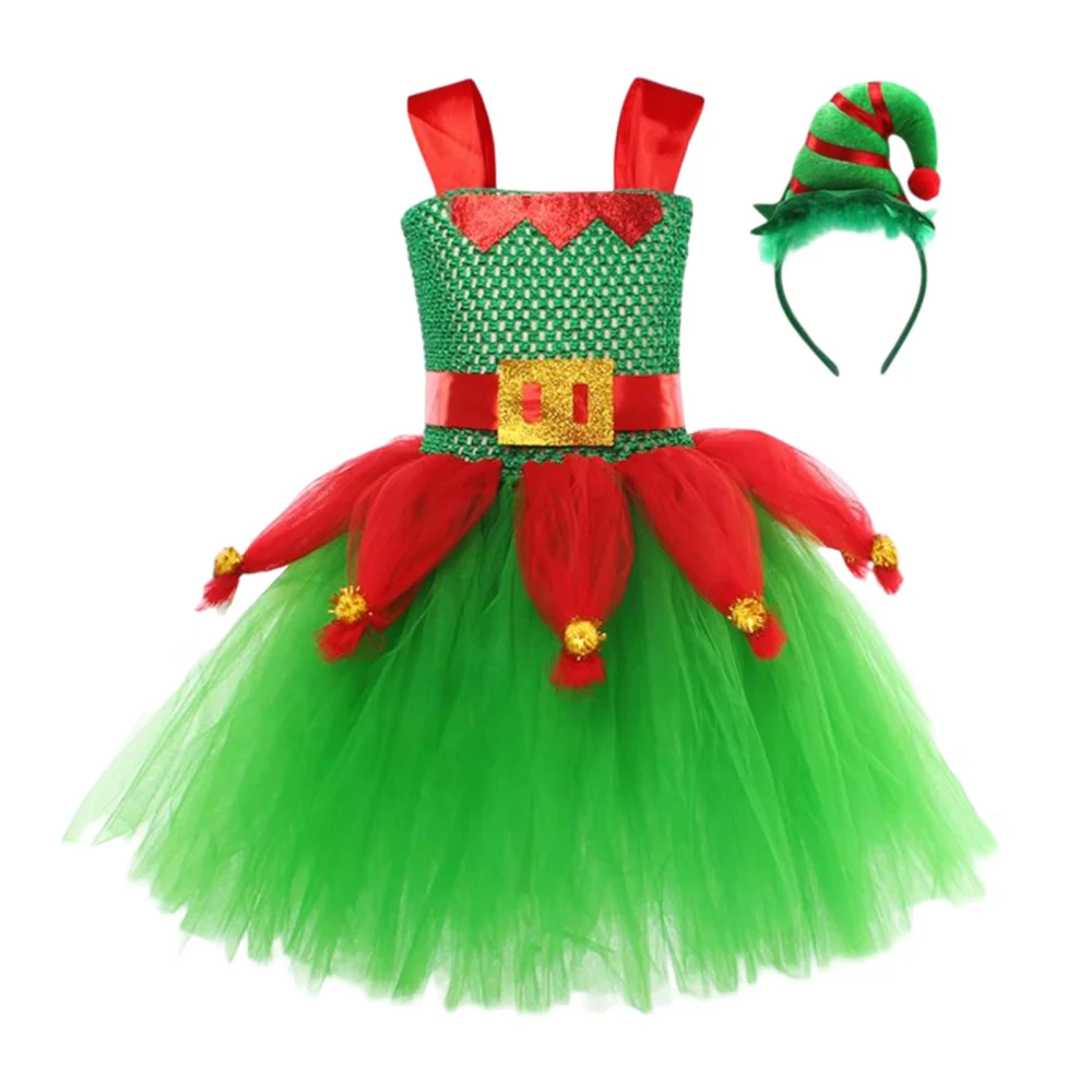 Kid Christmas Costume Sleeveless Off Shoulder Dress, Headband 