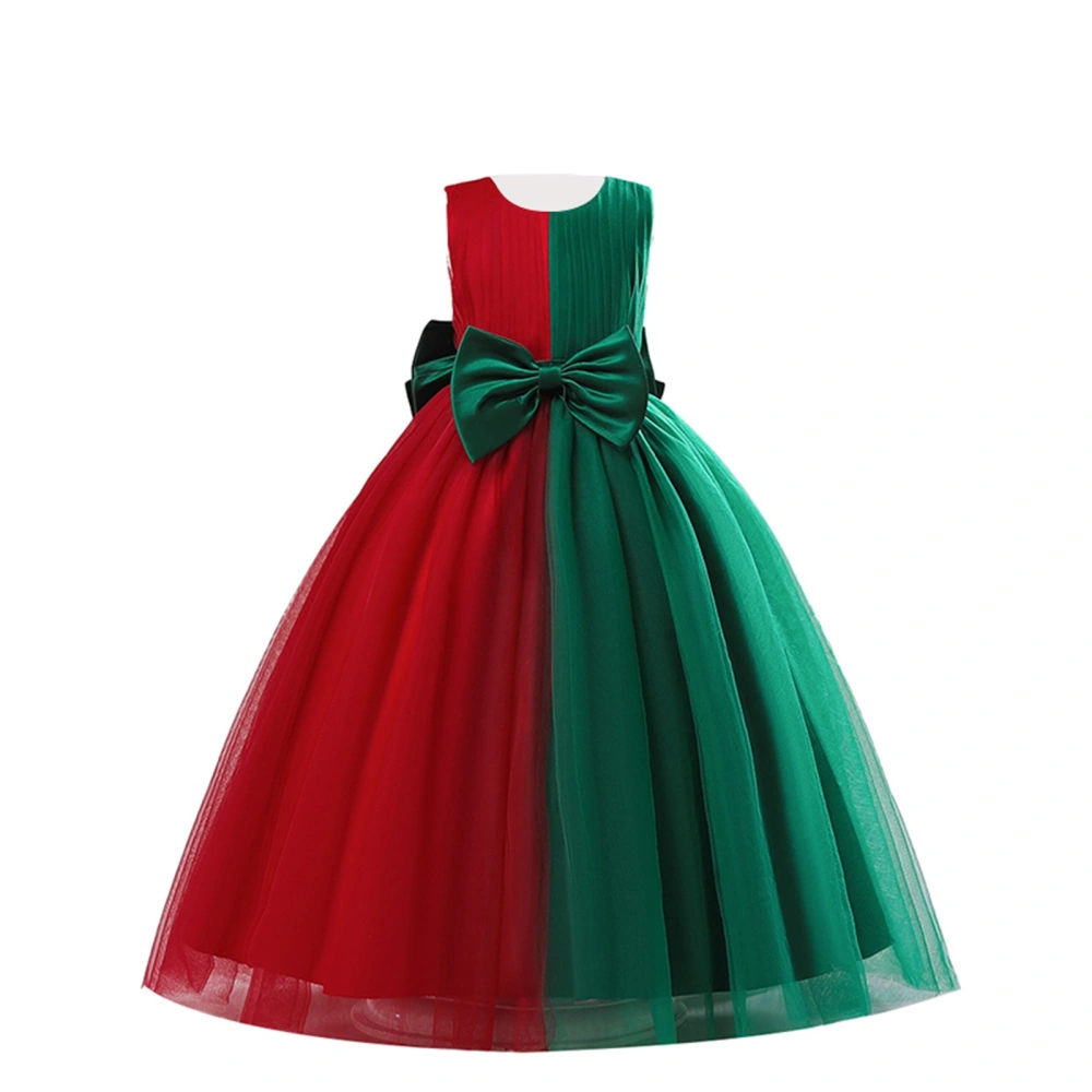 Girl Christmas Dress Contrast Color Round Neck Sleeveless Tutu Dress