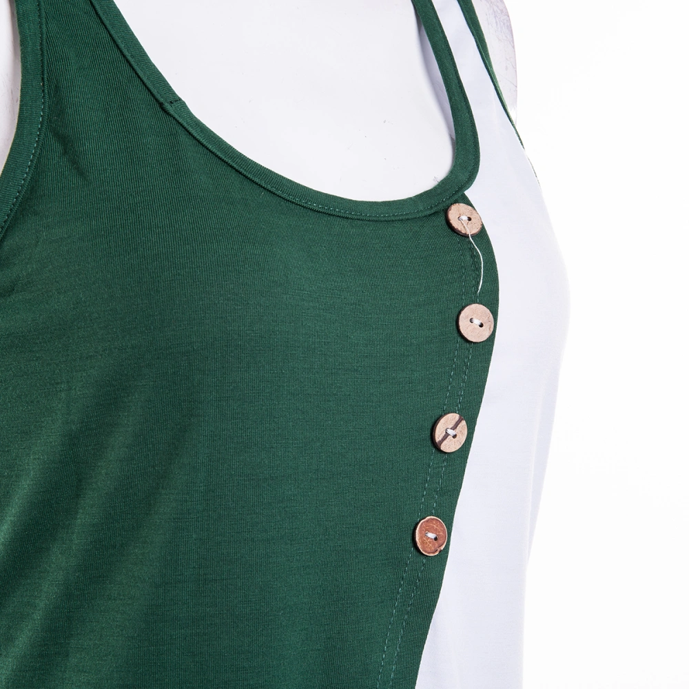 Women Summer Top Shirt, Color Block Sleeveless Buttons Tank Tops