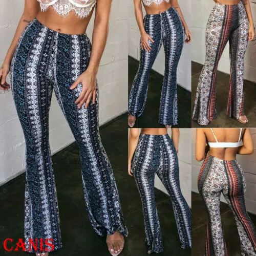 Women Bell-Bottom Pants Long Fashionable Patterns High Waist Slim-Fit Pants