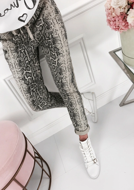 Women Pants, Serpentine Print High Waist Drawstring Pencil Trousers