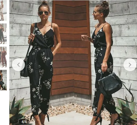 Women Summer Jumpsuit, Solid Color/Floral Loose Wide Leg Long Outfit