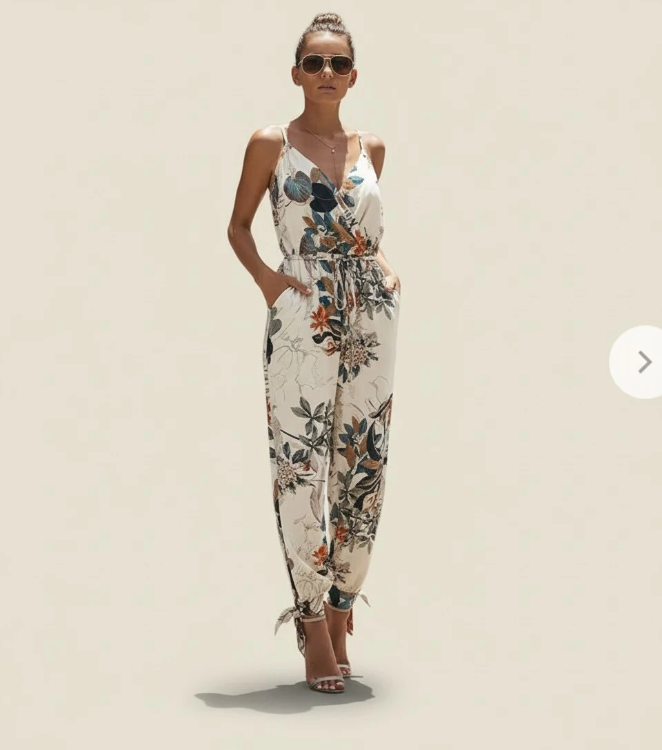 Women Summer Jumpsuit, Solid Color/Floral Loose Wide Leg Long Outfit
