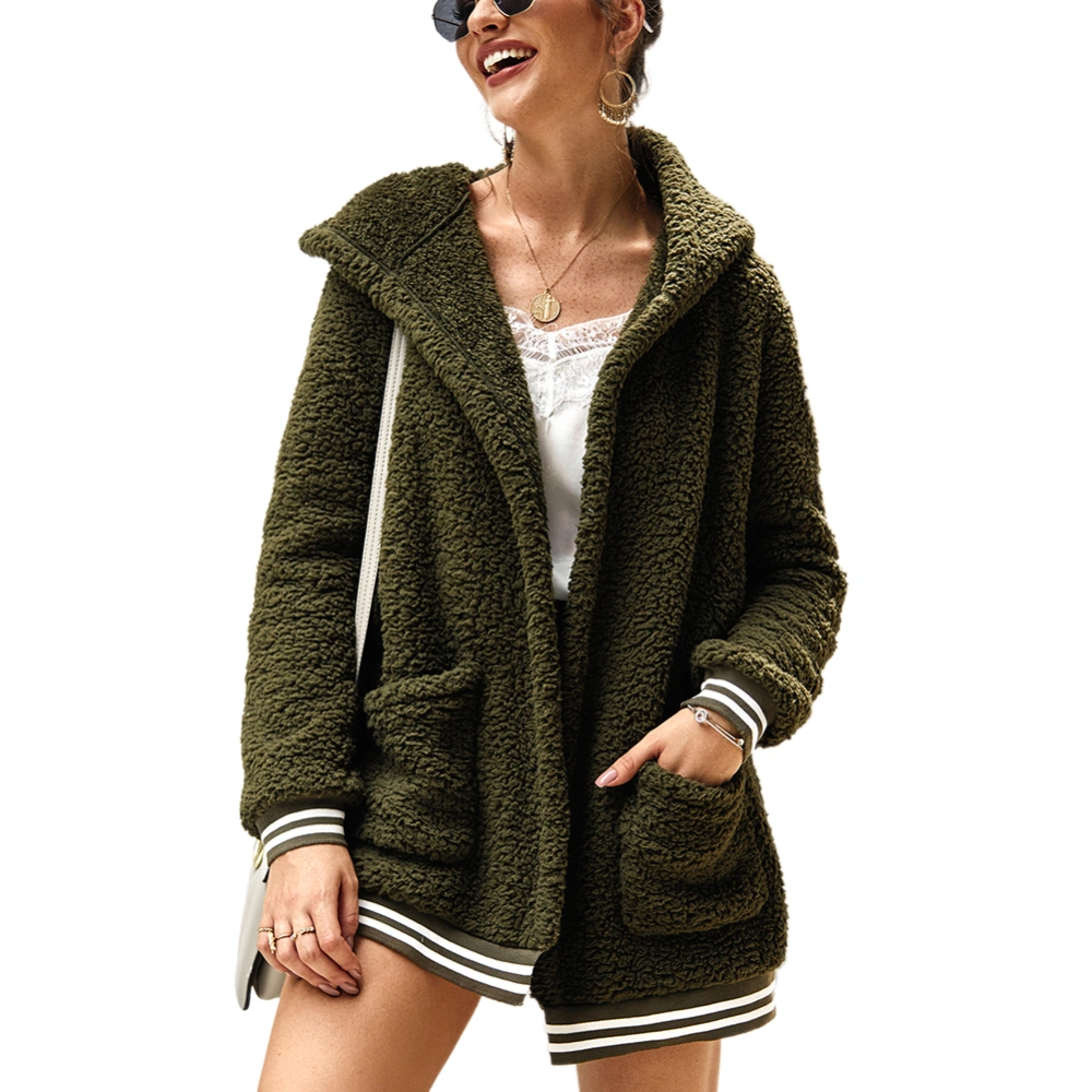 Women Striped Hooded Cardigan, Loose Fit Long Sleeve Coat with Pockets