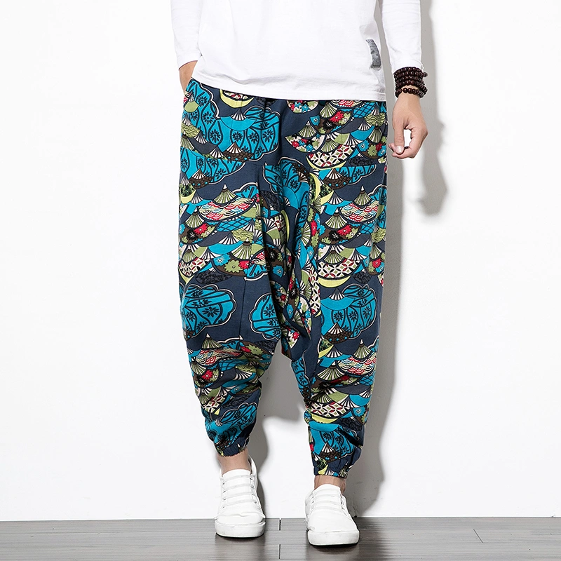 Men's Harem Pants, Elastic Band Printed Wild Fashion Pockets Bottoms