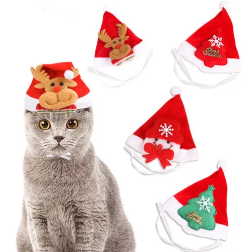 Pet Christmas Hat, Cute Snowman Pointed Pompom Cap for Cat Dog