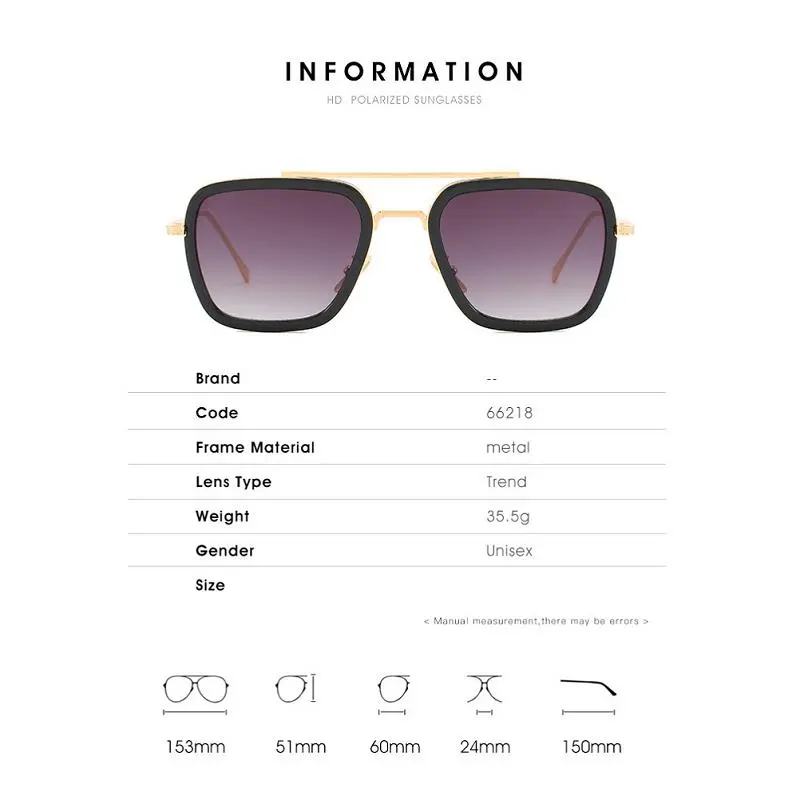 Retro Style Sunglasses, Plastic and Metal Frame Square Sunglasses
