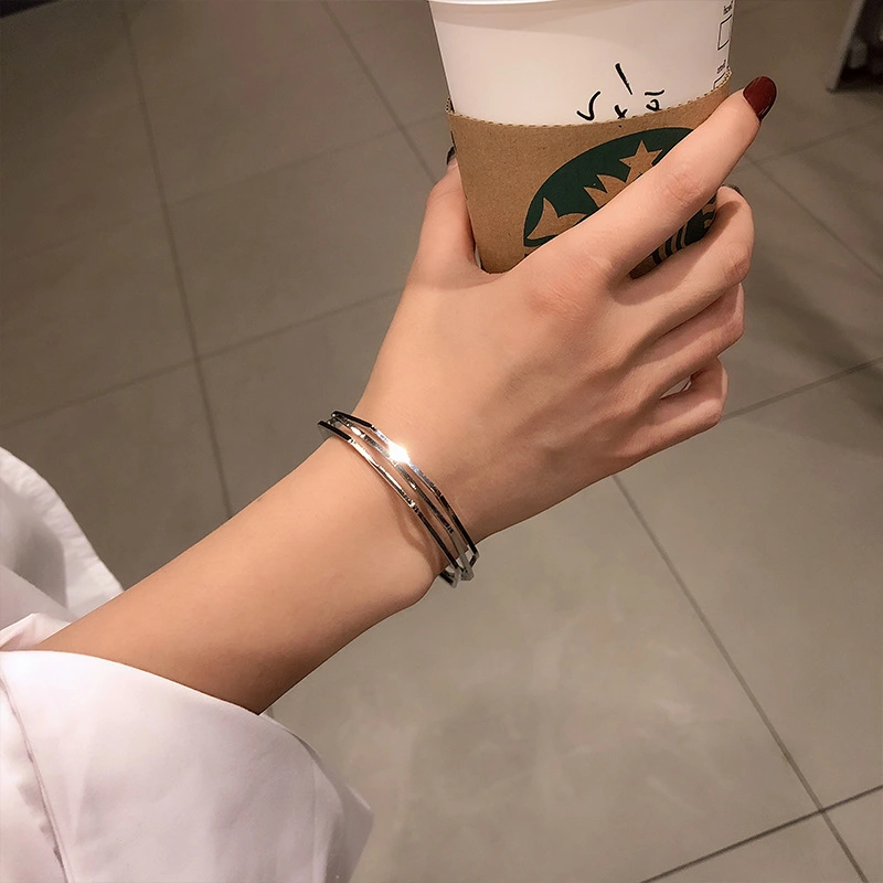 Open Cuff Bracelet Multi-Layer Wire Cross Hollow Out Charm Bracelet for Women