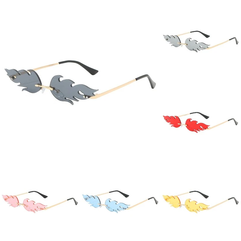 Women Fire Flame Sunglasses, Wave Rimless Sunglasses Party Favors